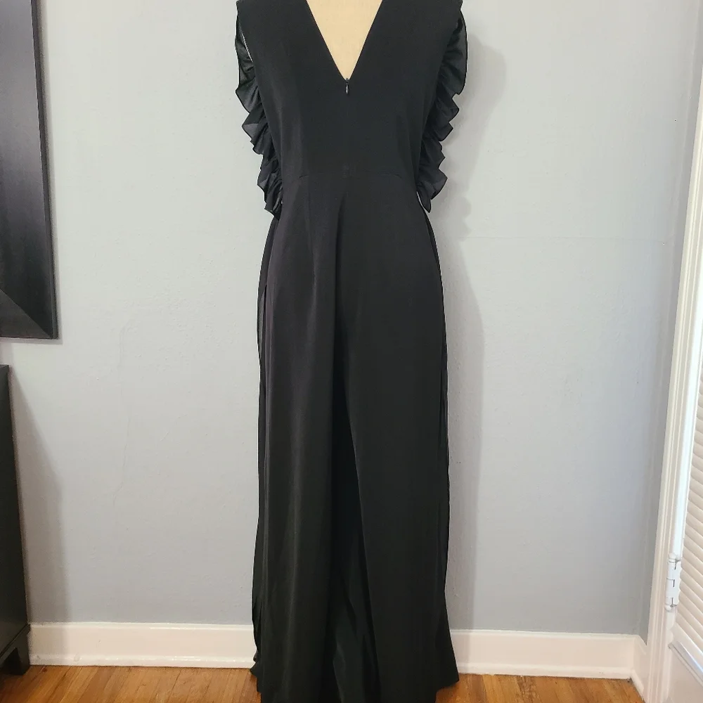 Lola by‎ Suman B Black Ruffled Draped Jumpsuit Size Med